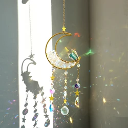 Suncatcher Moon Crystal łapacz snów Wind Chimes Prism Suncatcher Gold Sun Catchers okno wewnętrzne Rainbow dekoracje do przydomowego ogrodu