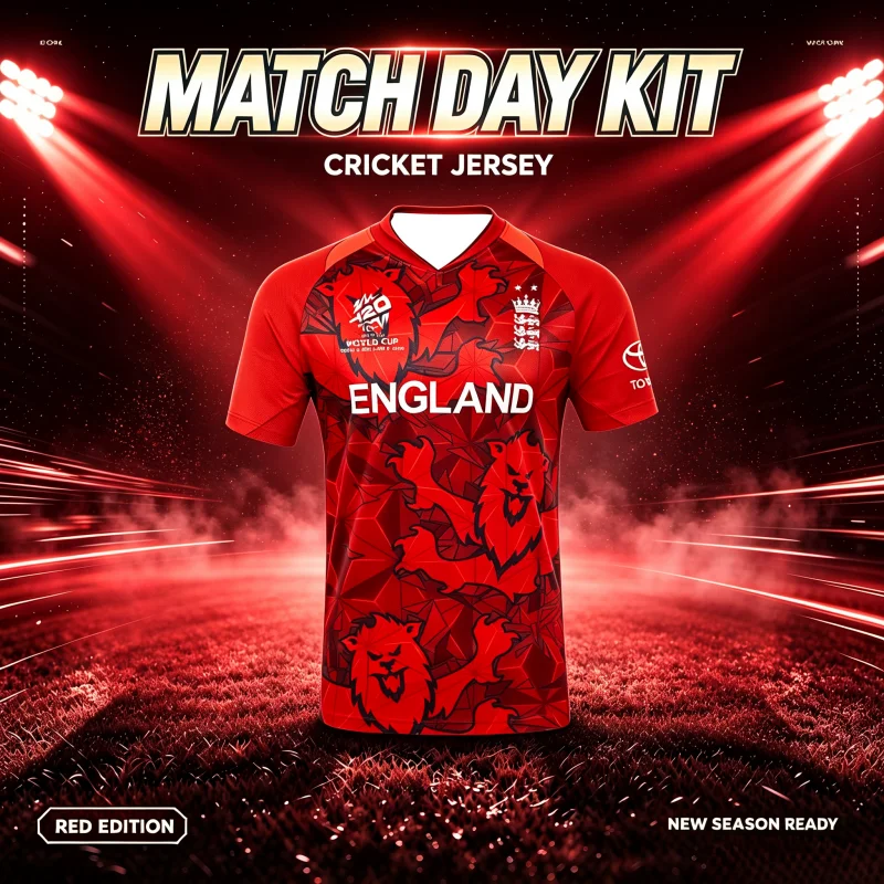 2026 New Y2K 3D Print England V Neck Cricket Jersey T-shirt Suitable for Daily and Training Wear Quick Drying Family Kids Tees