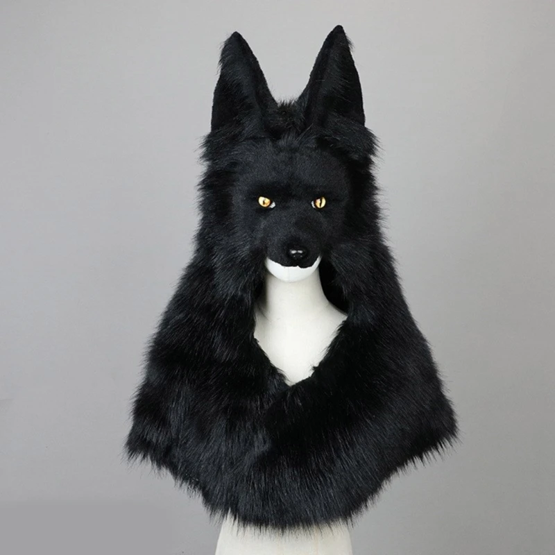 Anime Plush Wolf Head Hat Windproof Cold Weather Headgear Unisex Cosplay Hat For Comic Show Outdoor Sports