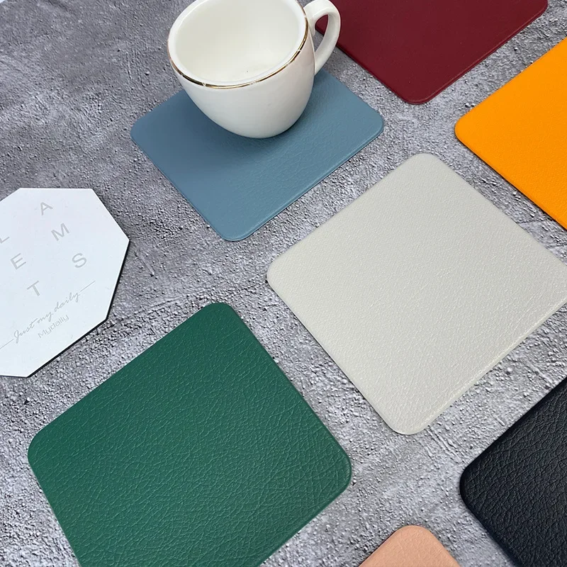 Square Imitation Leather Cup Mat Home Coaster Waterproof Oil Resistant Non-slip Pad Heat-insulating Tea Coffee Mug Drinks Holder