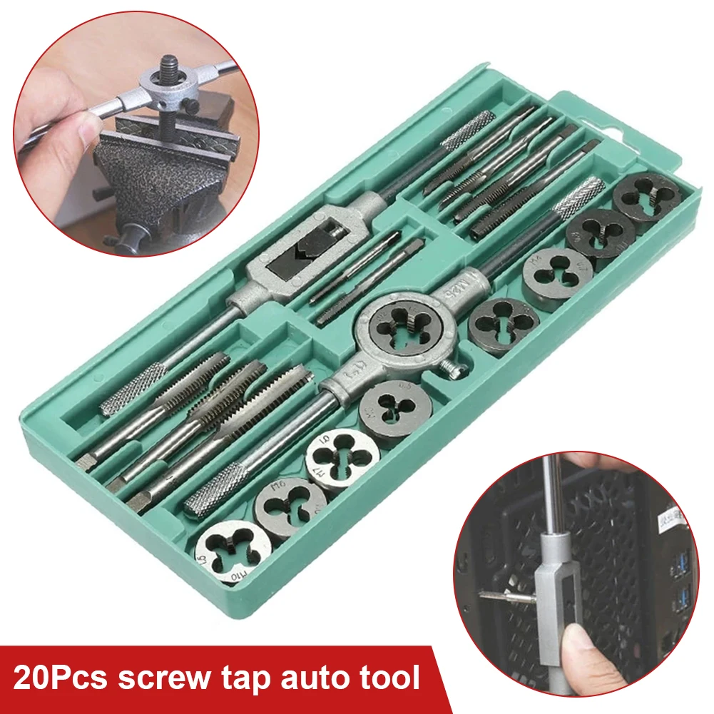 Tap And Die Set 12/20 Pieces Tap And Die Sets Threaded Plugs Tap Drills Metric Hand Tap Die Wrenches Threaded Hand Tools Set