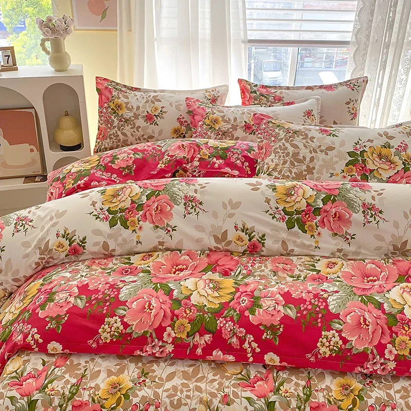 Solstice Bedding Set Duvet Cover Pillowcase Bed Linens Set Red Rose Flower Quilt Cover Beds Flat Sheet Twin Queen King Size