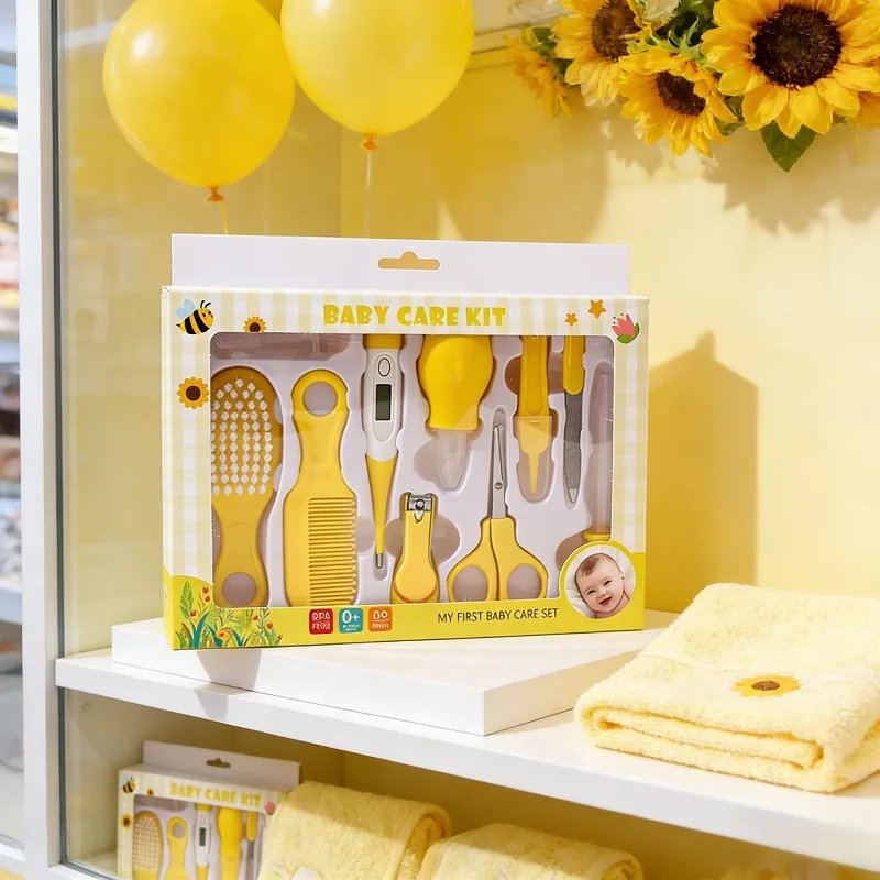 

10PCS Baby Care Set with Nail Clipper Thermometer Toothbrush Comb Brushes for Newborn Infant Hygiene Essentials