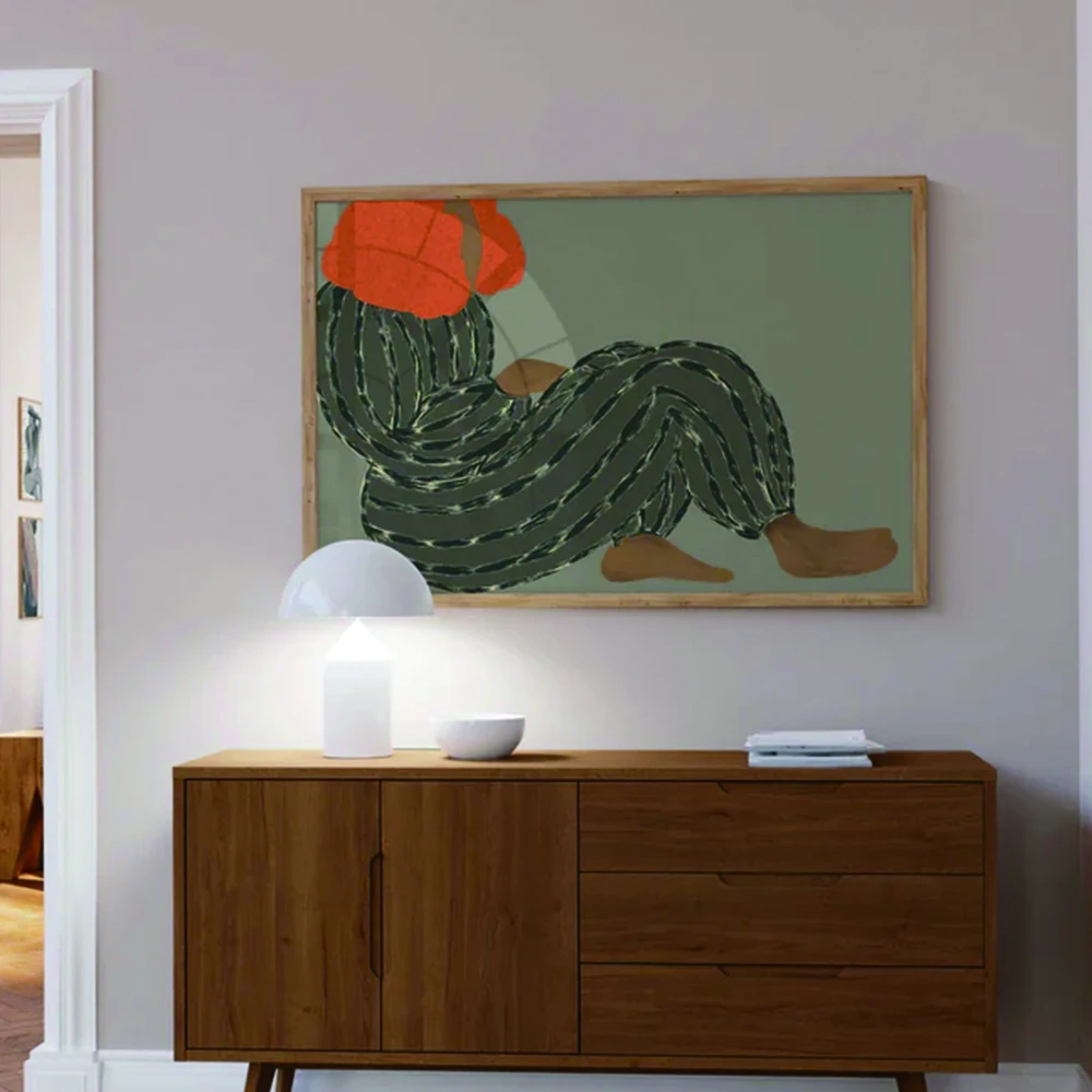 Modern Contemporary Abstract People Poster Eclectic Vibrant Red Hair Girl Canvas Print Picture Living Room Wall Art Home Decor