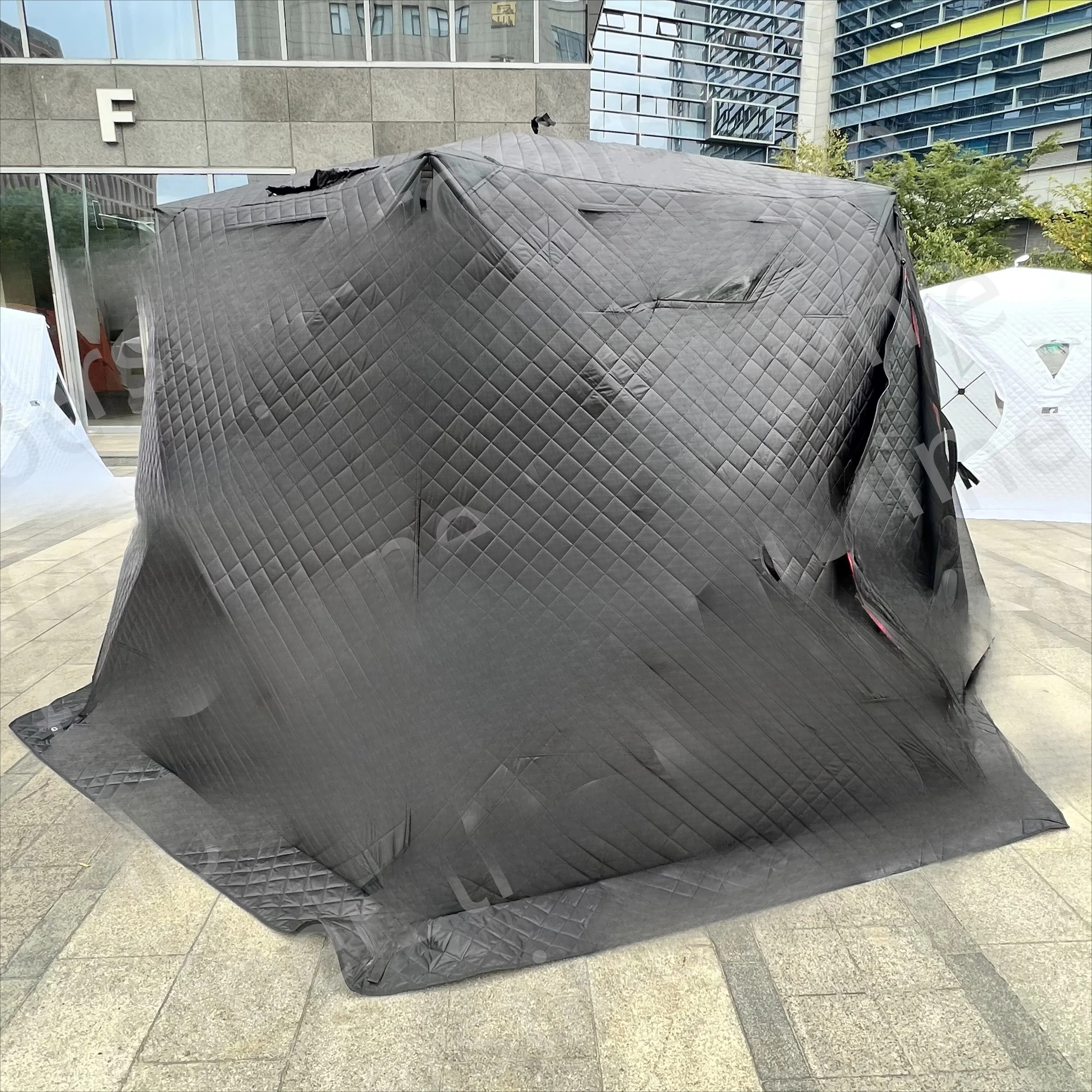 Pop-up Custom Outdoor Winter Ice Fishing Tent Portable Mobile Square Hiking Travel Insulated Sauna Tent with Stove Hole