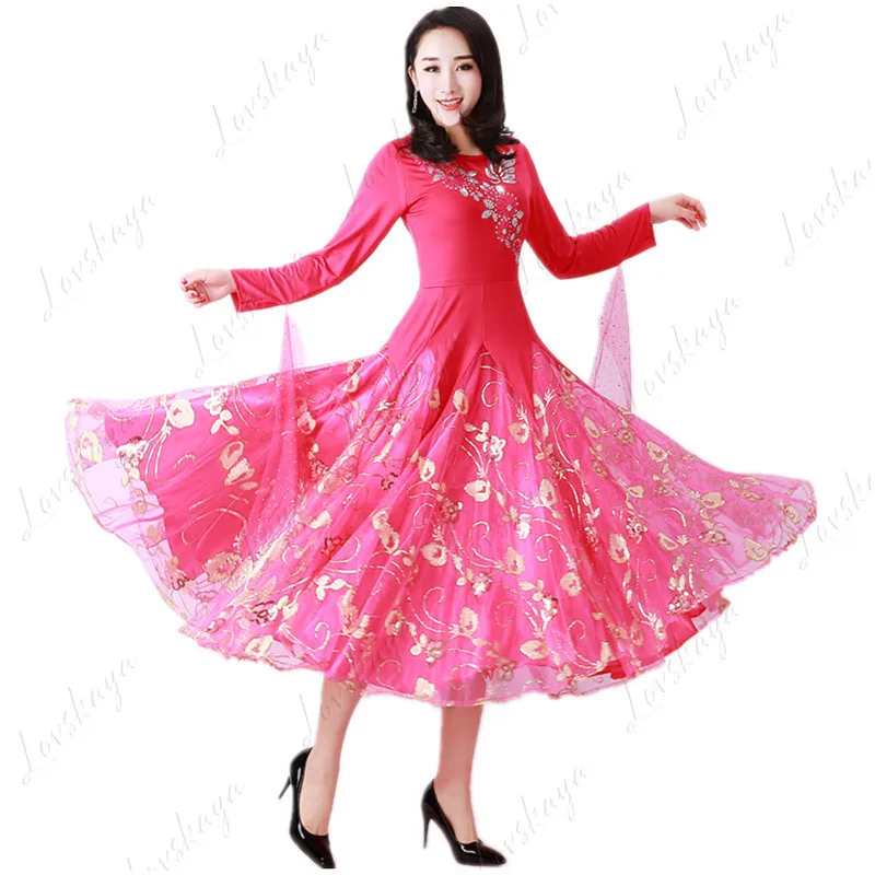 

Long Sleeve Modern Waltz Dress Women Big Swing Ballroom Dance Costume
