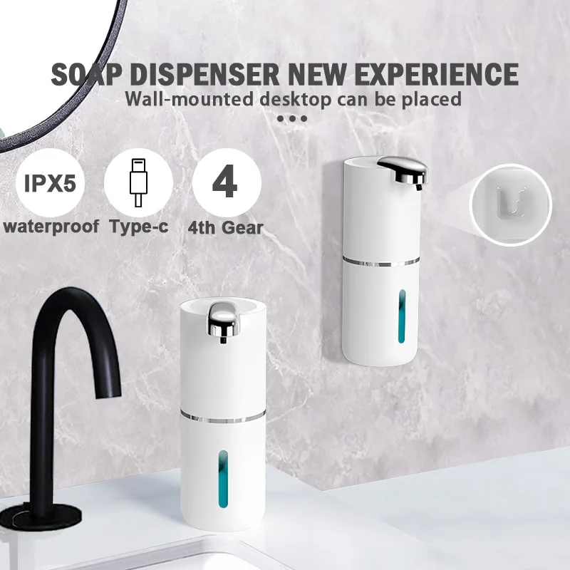 

2024 Foam Soap Dispensers Bathroom Touchless Sensor Smart Washing Hand 400ML TYPE-C Rechargeable White Smart soap Dispenser