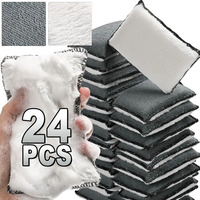 2/24PCS Soft Double Side Microfiber Scrubbing Sponge Car Leather Cleaning Microfiber Towel Wax Sponge Auto Detailing Tools
