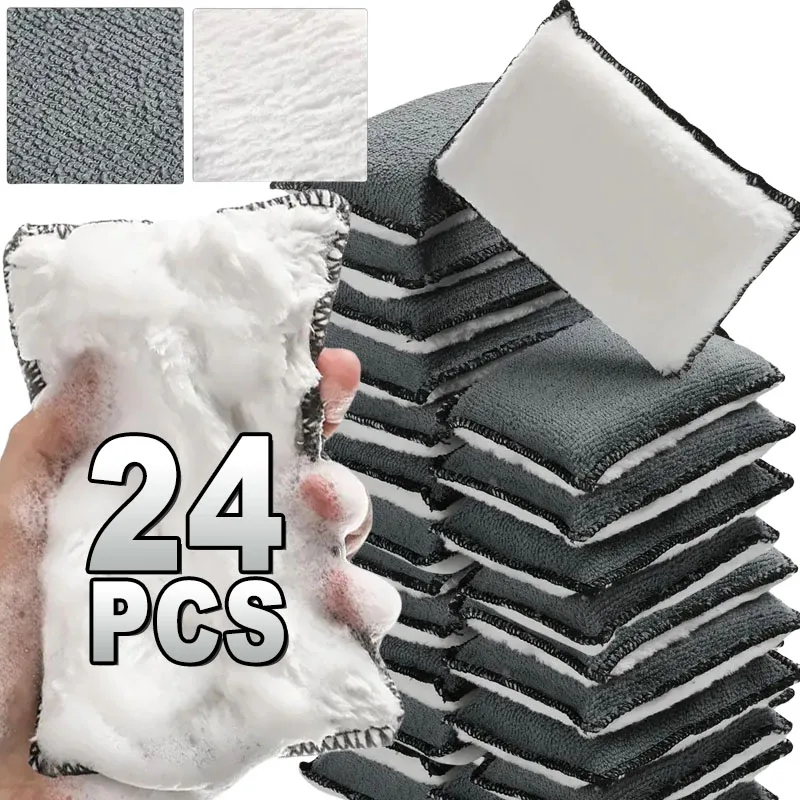 2/24PCS Soft Double Side Microfiber Scrubbing Sponge Car Leather Cleaning Microfiber Towel Wax Sponge Auto Detailing Tools