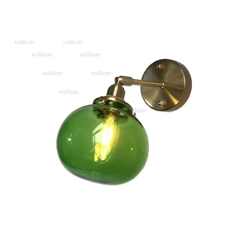 

Retro Brass Wall Lamp Green Clear Glass Pumpkin Sconce Hotel Cafe Porch Corridor Bedside Bathroom Japan Style Mirror Lighting