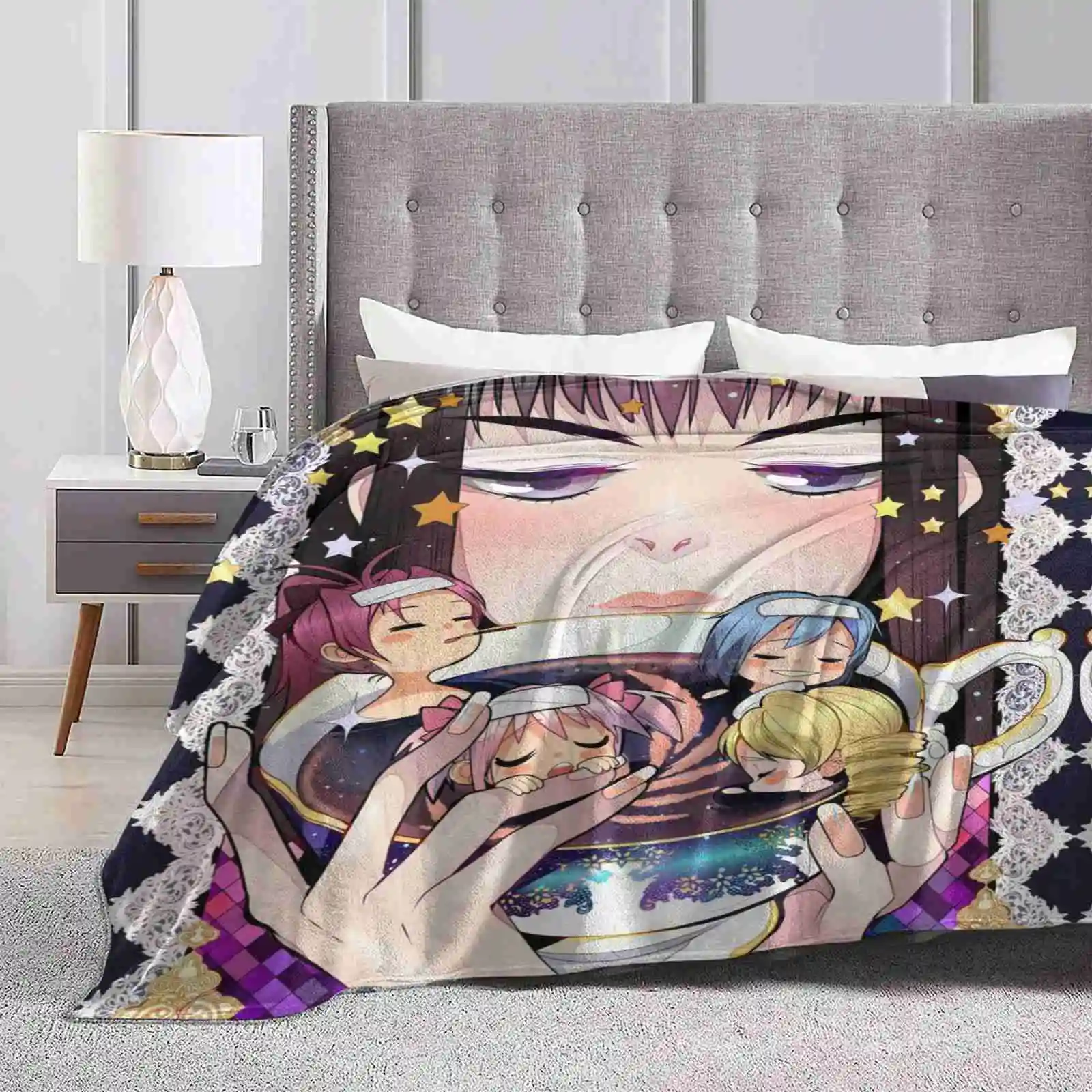 Tea Time Shaggy Throw Soft Warm Blanket Sofa/Bed/Travel Love Gifts Homura Sayaka Mami Kyoko Anime Puella Magi Madoka Magica