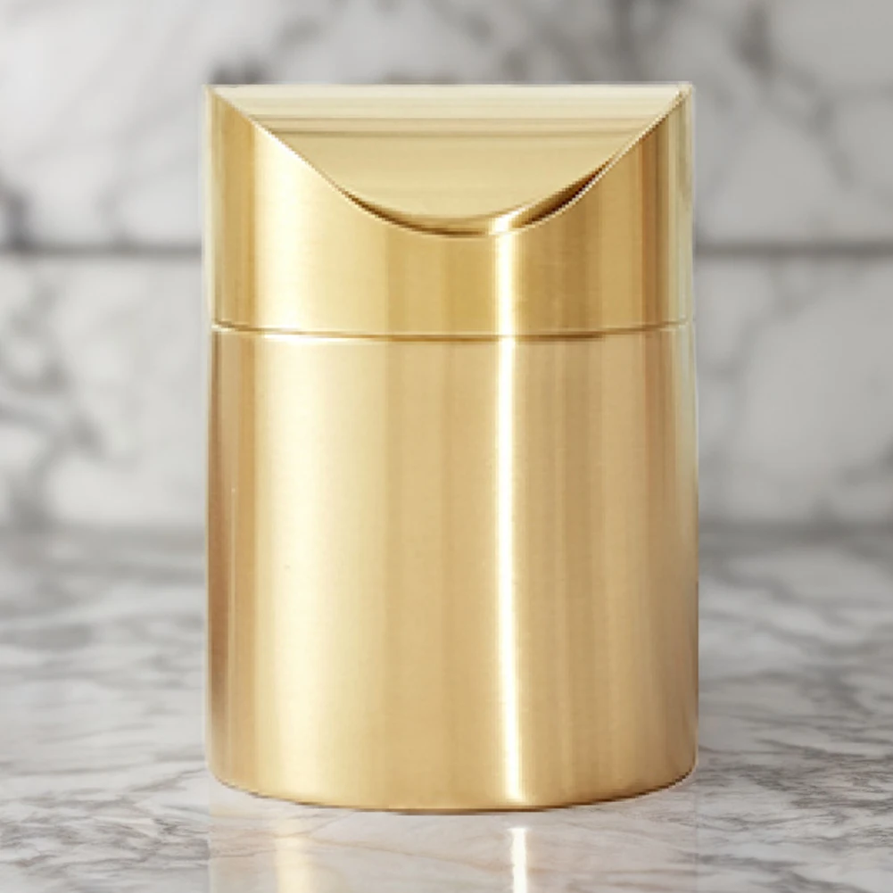 

Countertop Trash Bin with Swing Lid Golden Stainless Steel Trash Can Tiny Kitchen Waste Bin for Tabletop Countertop Use