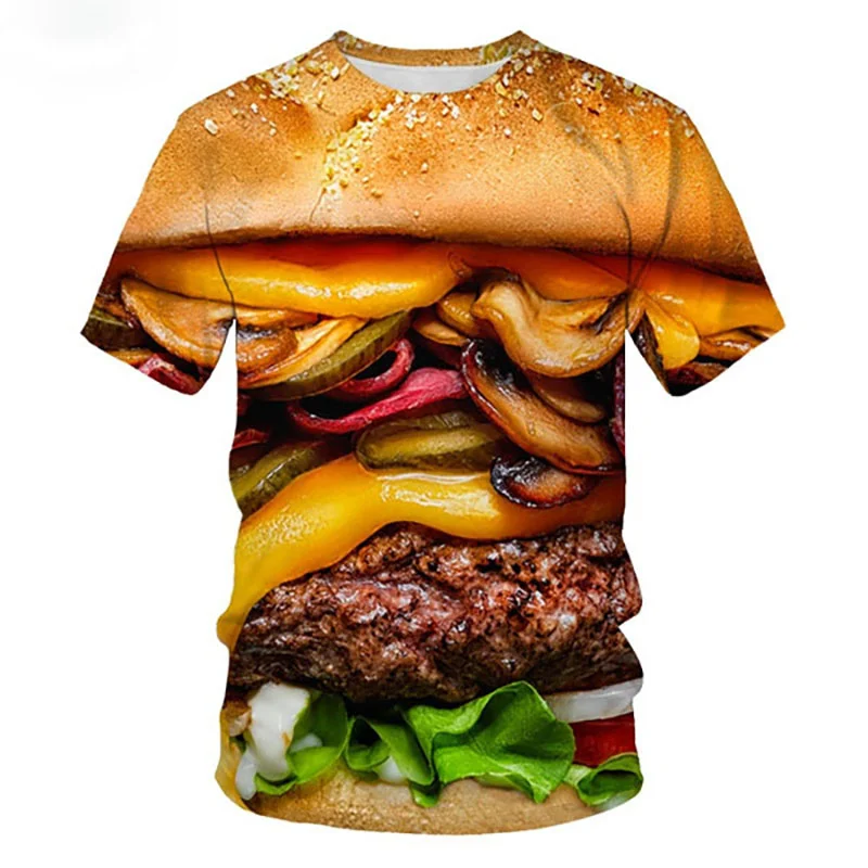 Food Hamburger Pattern T Shirt For Men Funny 3D Printed Tees Summer Casual Short Sleeve Round Neck Tops Oversized T-Shirts