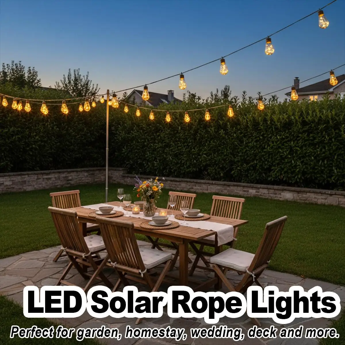 8M Solar String Lights 16 Led Bulb Colorful Fairy Lamp Patio Garden Backyard Christmas Waterproof Outdoor Vintage Rope Hemp Wire