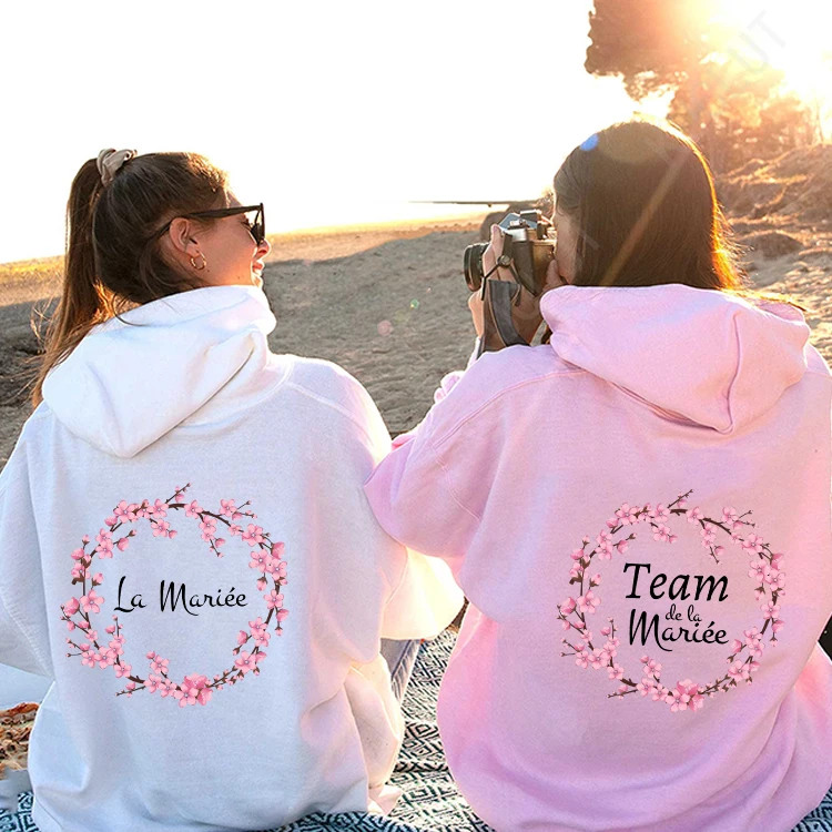 Team Bride Pullover Hoodies Bachelorette Hen Bridal Wedding Party Evjf Hoody French Women's Single Farewell Hooded Sweatshirts