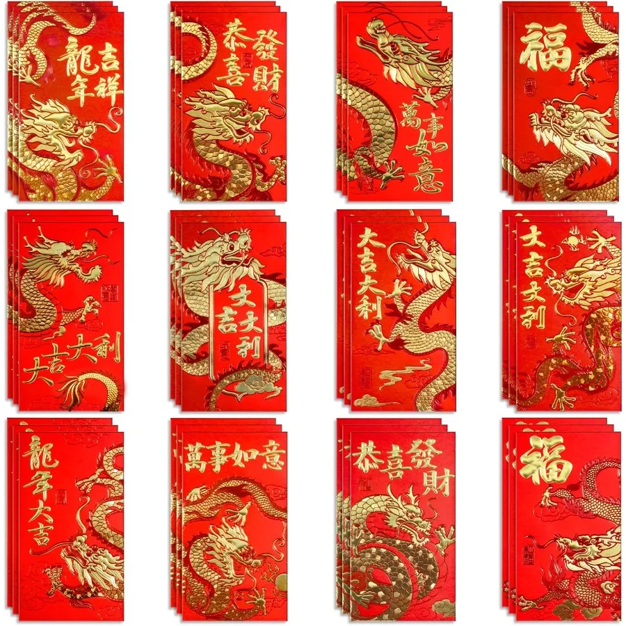 

36Pcs Chinese Red Envelopes Red Envelopes 2024 Chinese New Year Red Envelopes Lur New Year Red Pot Golden Embossed Pattern Hong