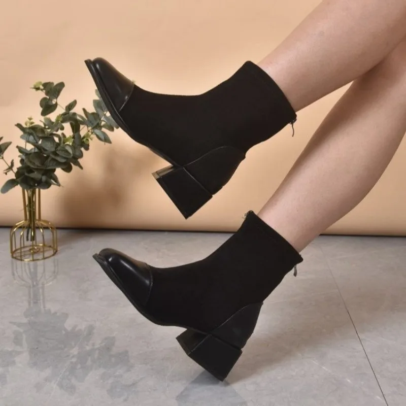 

Ankle Boots Women Chunky Mid Heels Suede Shoes Woman Pointed Toe 2026 Trend Winter New Goth Walking Snow Chelsea Botas De Mujer
