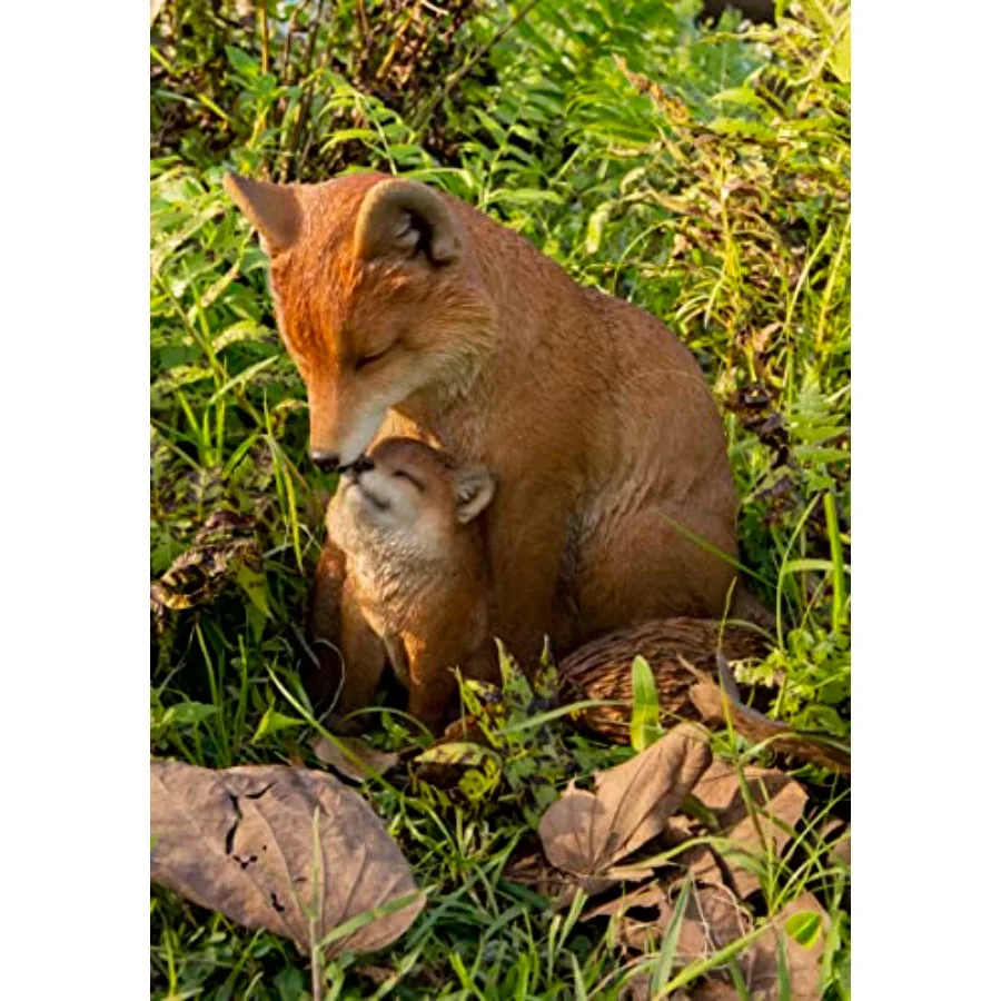 

Brown Garden Statue for Gift Cuddling Mother and Baby Fox Durable Resin Material Perfect Decor for Home and Garden