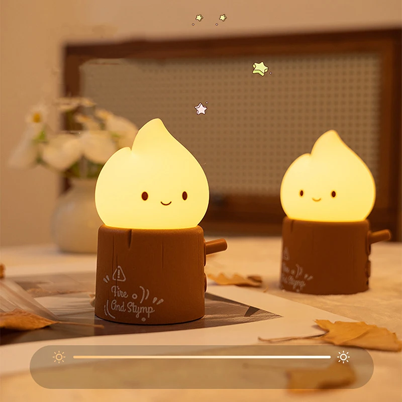 Flameless Candles Night Light Nightlights Dimmable Tree Stump Flame Night Light Atmosphere Light USB Charging Night Light