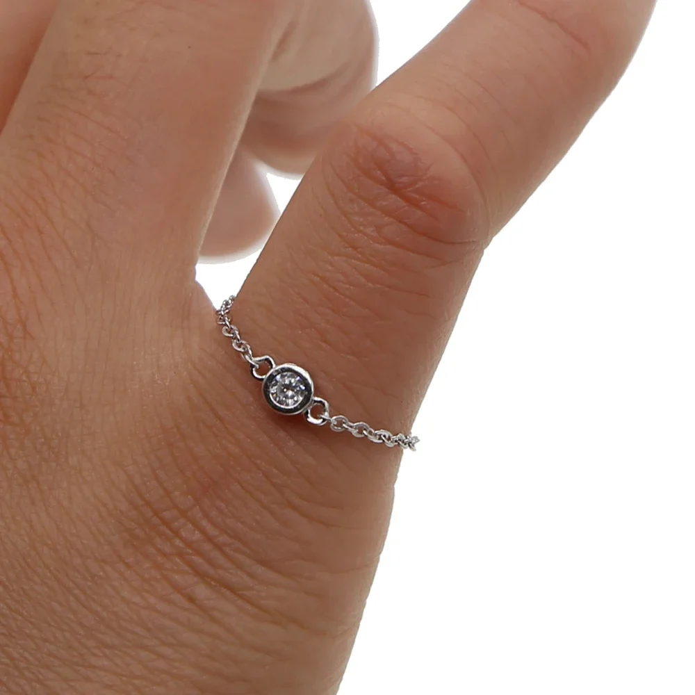 delicate thin italy chain gold plated single cz 925 sterling silver bezel cz chain ring for girl