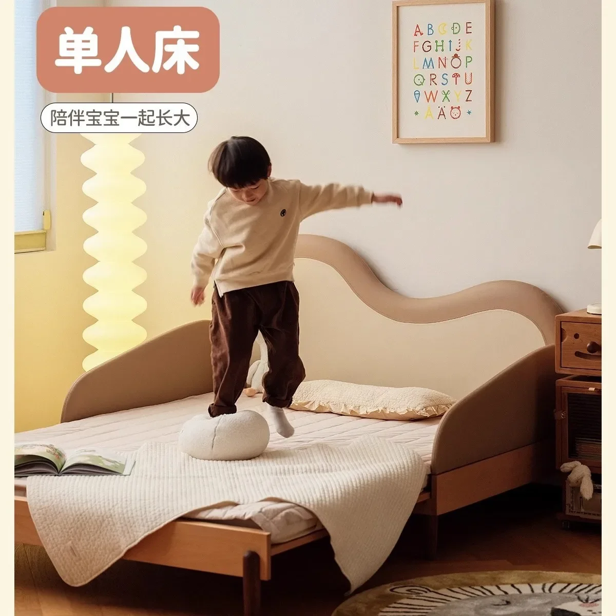 Customizable solid wood children's bed telescopic splicing pull-out bed furniture