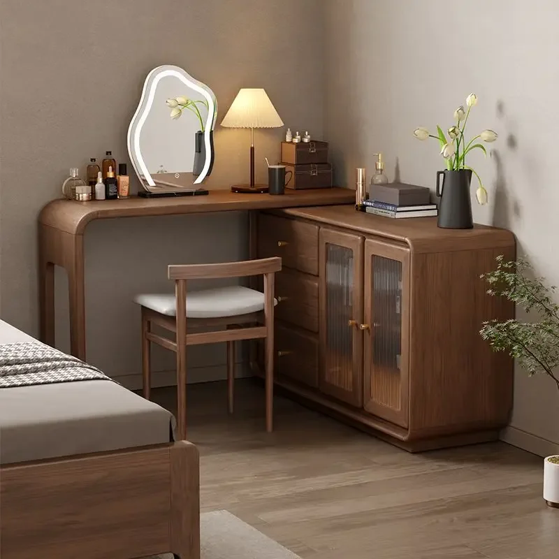 Cabinet dressing table solid wood integrated bedroom corner desk bedside table semi-enclosed dressing table