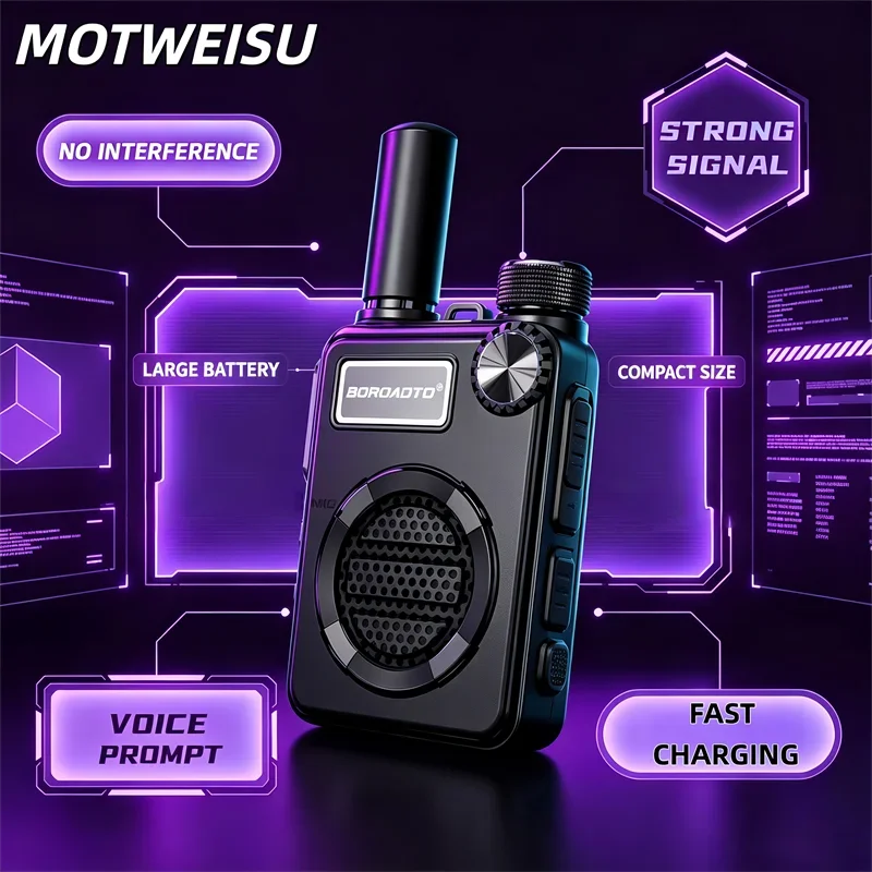 

2PCS Ultra Mini Walkie Talkie 11mm Thin 110g Lightweight Two Way Radio Long Standby Fast Charging 16 Channels Noise Cancelling