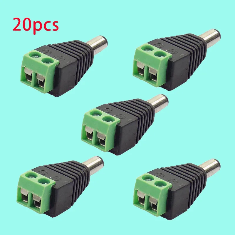20pcs 5.5x2.1mm DC Male Plug Connector Adapter Power Supply For Cctv Camera Security System Video Accessories led strip Q1