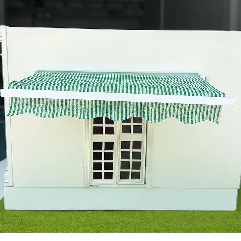 1/12 دمية محاكاة الأخضر مخطط المظلة نموذج دمية المنزل في الهواء الطلق شرفة ظلة المشهد الديكور اللعب #3