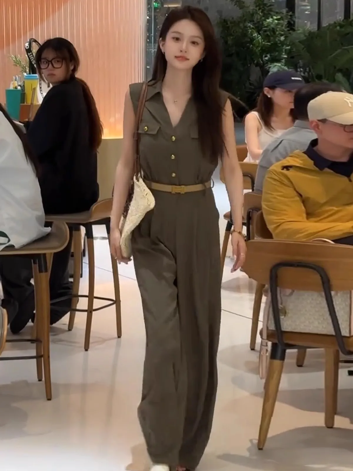 

Faionable Korean One-Piece Pants Women's Summer New Light Maturi Svel Design High Waist Straight Leg Pants Set