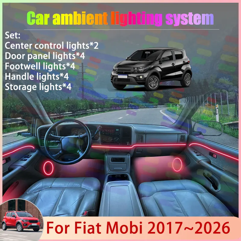 For Fiat Mobi 2017~2026 2018 2019 2020 2021 2022 2/18 in 1 Car Atmosphere Light Lamp RGB Shade Ensemble Streamer Atmosphere Set