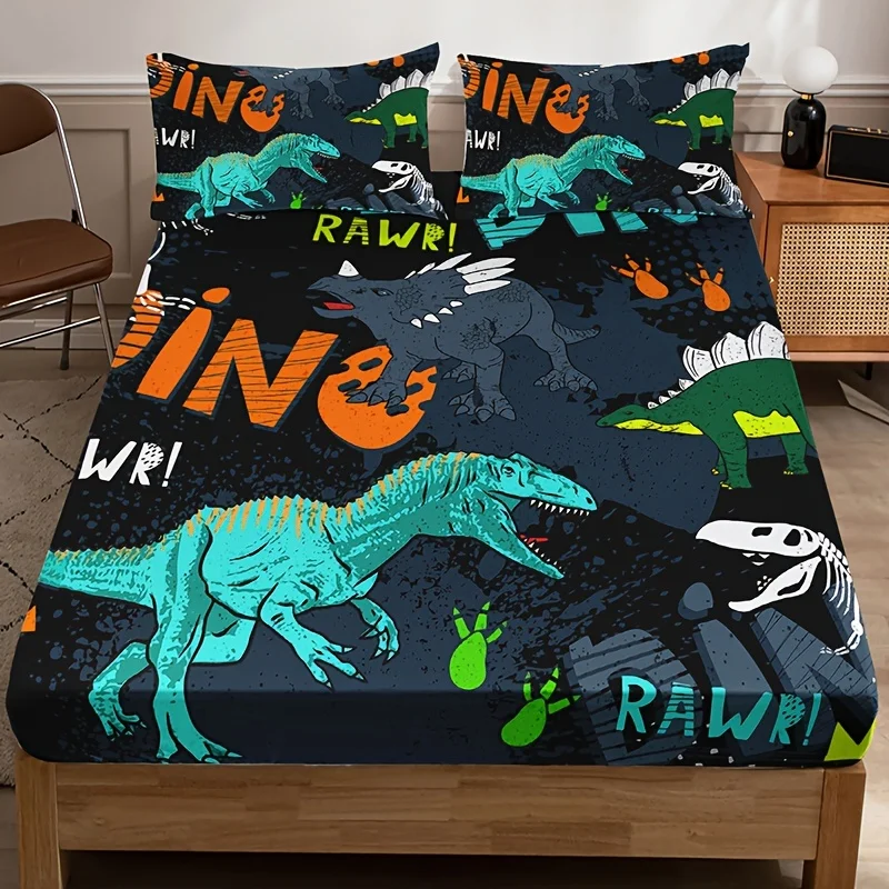 

Jurassic Dinosaur Alphabet Themed Bedding Set High Definition Digital Print Breathable Polyester Machine Washable