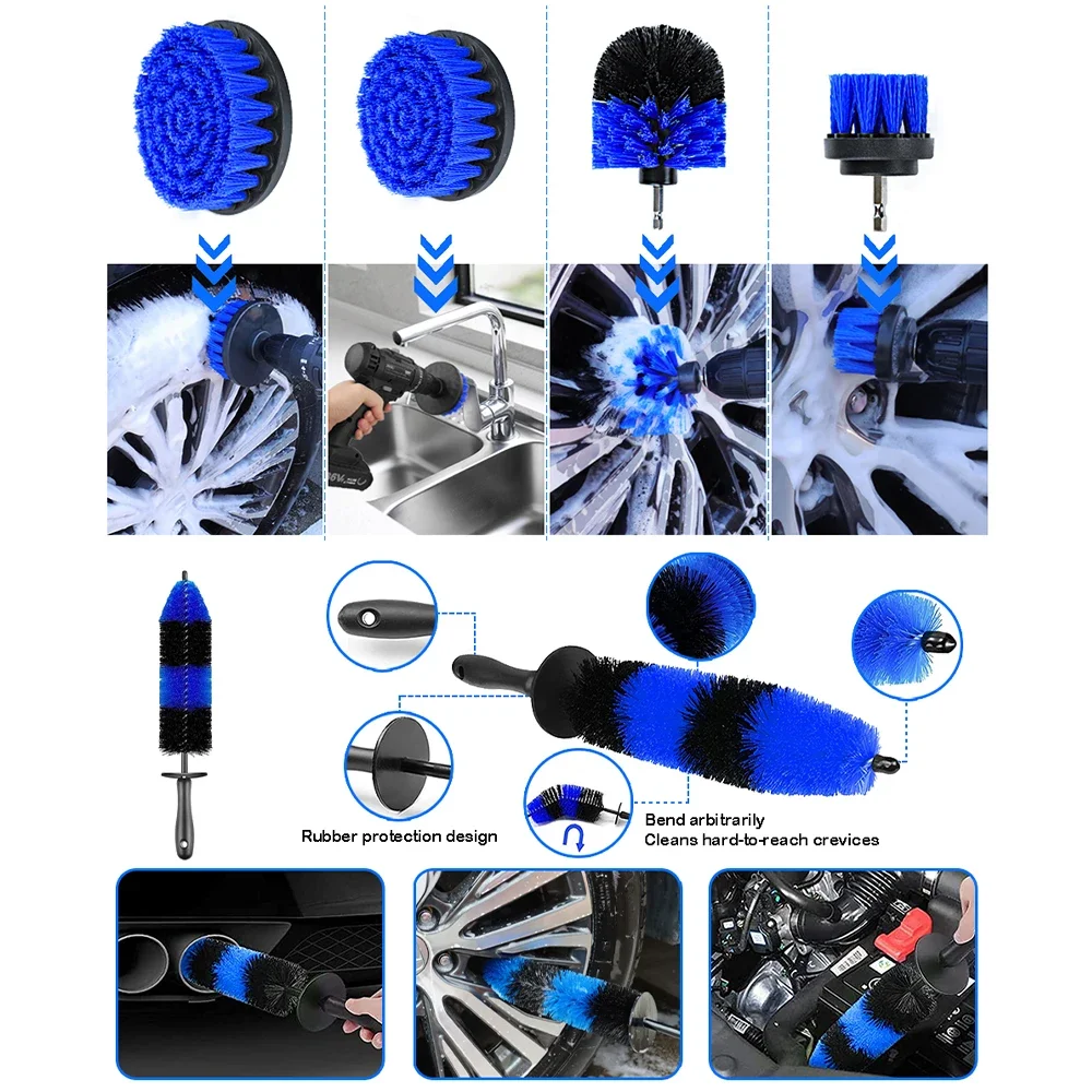 25Pcs Car Detailing Brush Set Scrubber Drill Detail Brushes Towel Kit Auto Air Conditioner Vent Windshield Wheel Cleaning Tools