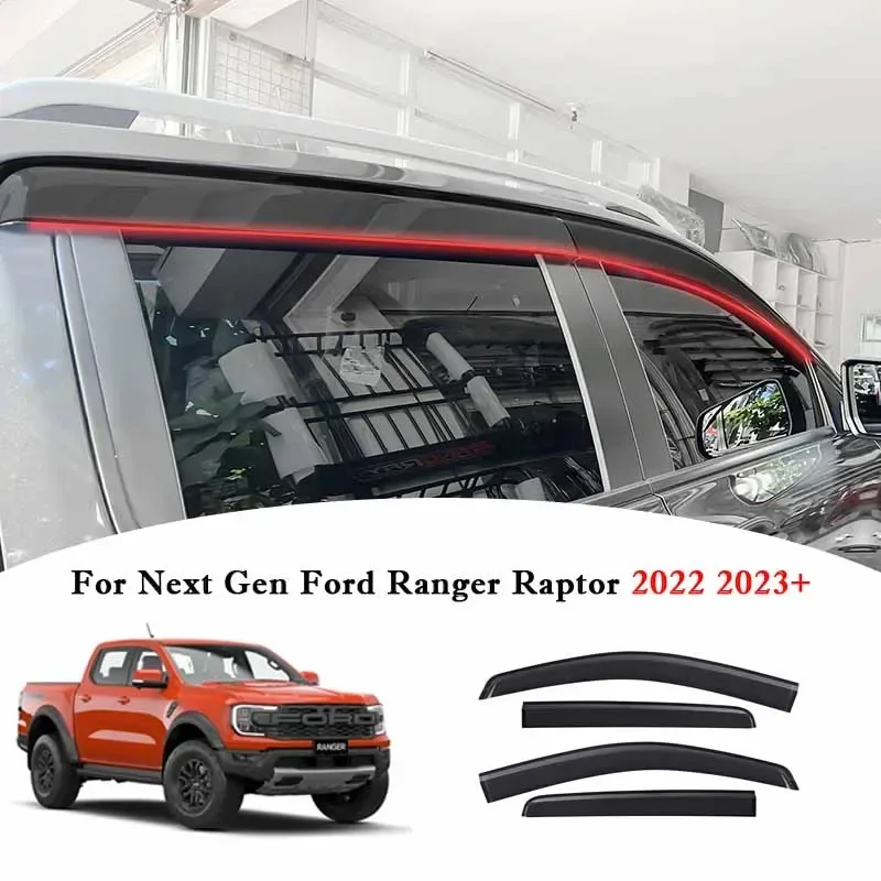 

Оконный козырек, оконные dflверы для Ford Ranger Raptor следующего поколения 2023 2024, модель двойной кабины, защита от погоды, защита от солнца, дождя, 4 шт.