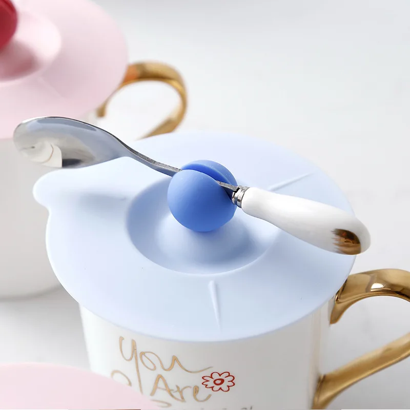 

10/12/14cm Food Grade Silicone Cup Lid Spoon Rest Household Sealed Leak-Proof Tea Coffee Mug Cup Cover Cute Drinking Accessories