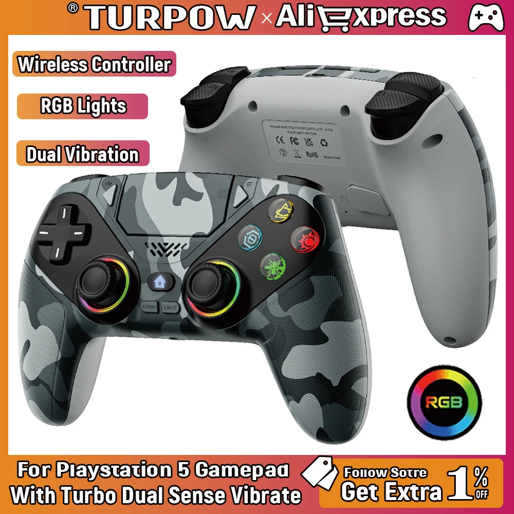 

Игровой контроллер RGB с подсветкой для PlayStation 5, беспроводной геймпад с джойстиком Hall, функцией Turbo, вибрацией и программированием для игровых консолей
