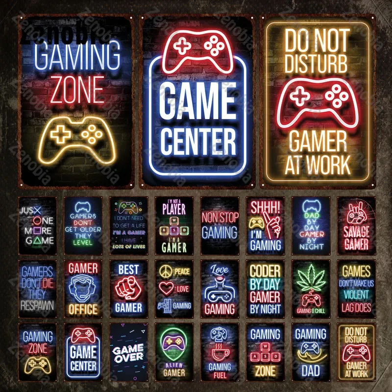 Metal Tin Sign Video Games Tin Signs Gaming Zone Best Gamer Decorative Iron Painting Plaque Tin Plate for Game Room Decoration