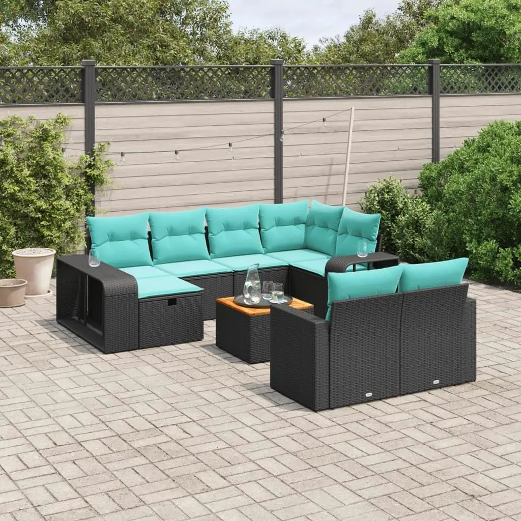 

Stylish 11 Piece Outdoor Patio Sofa Set with Cushions Black Poly Rattan Furniture