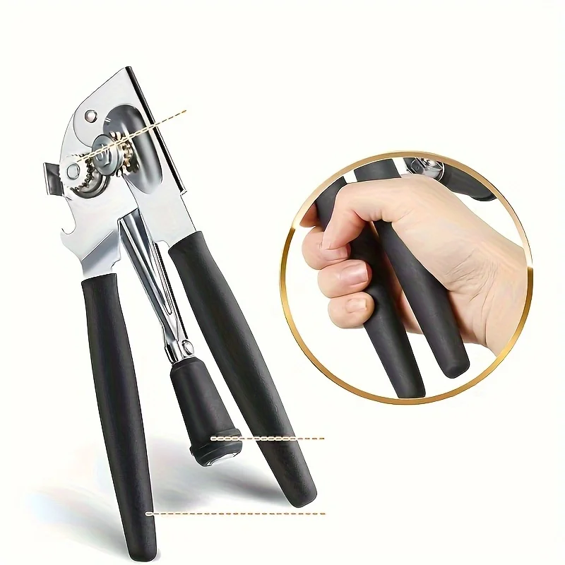 فتاحة علب يدوية شديدة التحمل، مقبض طويل جدًا للعلب الكبيرة. مريح، معدن متين للمطبخ والتخييم والمنزل. سهلة الاستخدام.