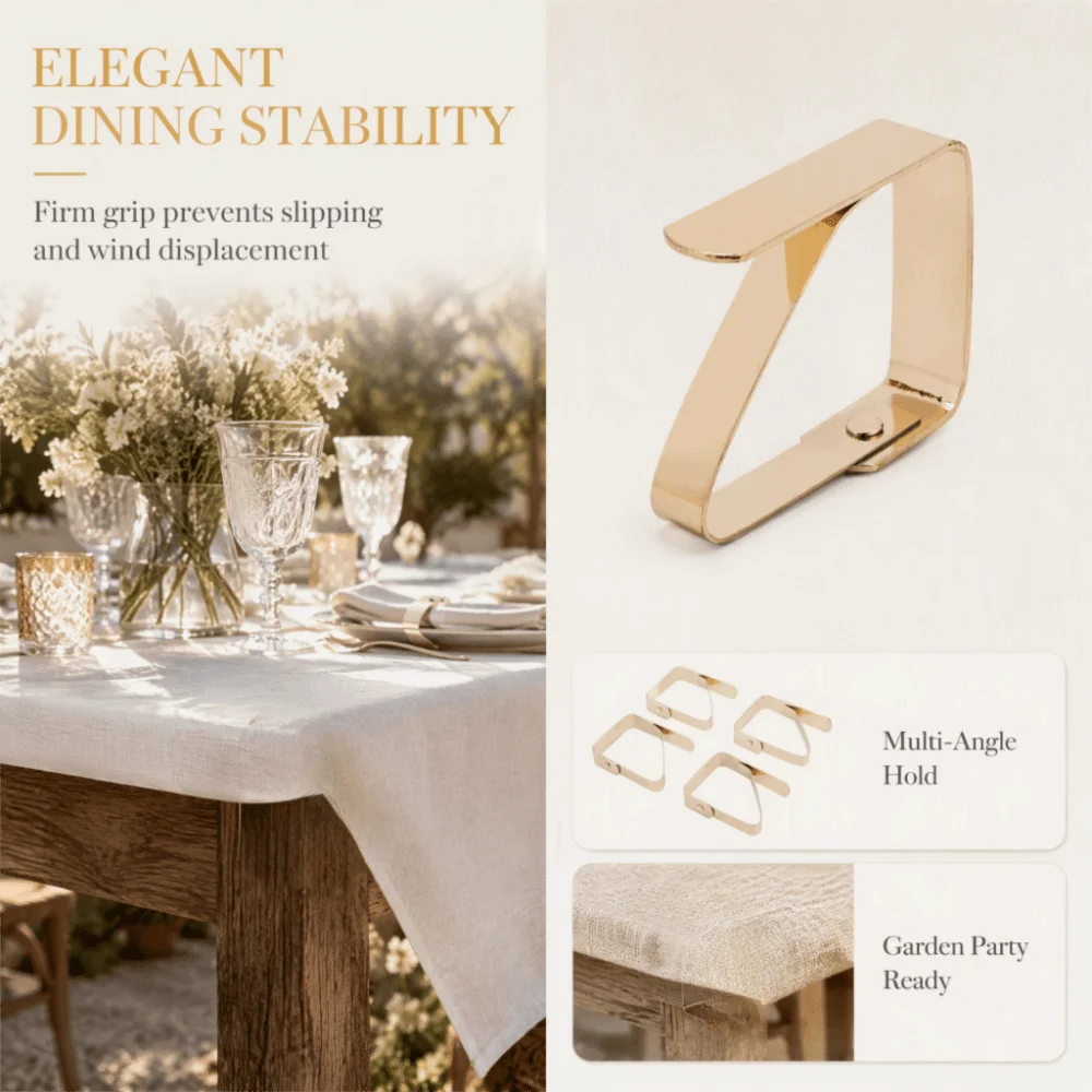 4 PCS Stainless Steel Tablecloth Clips Thickened Design Easy to Use Tablecloth Clamps Gold Convenient Tablecloth Clips Holders