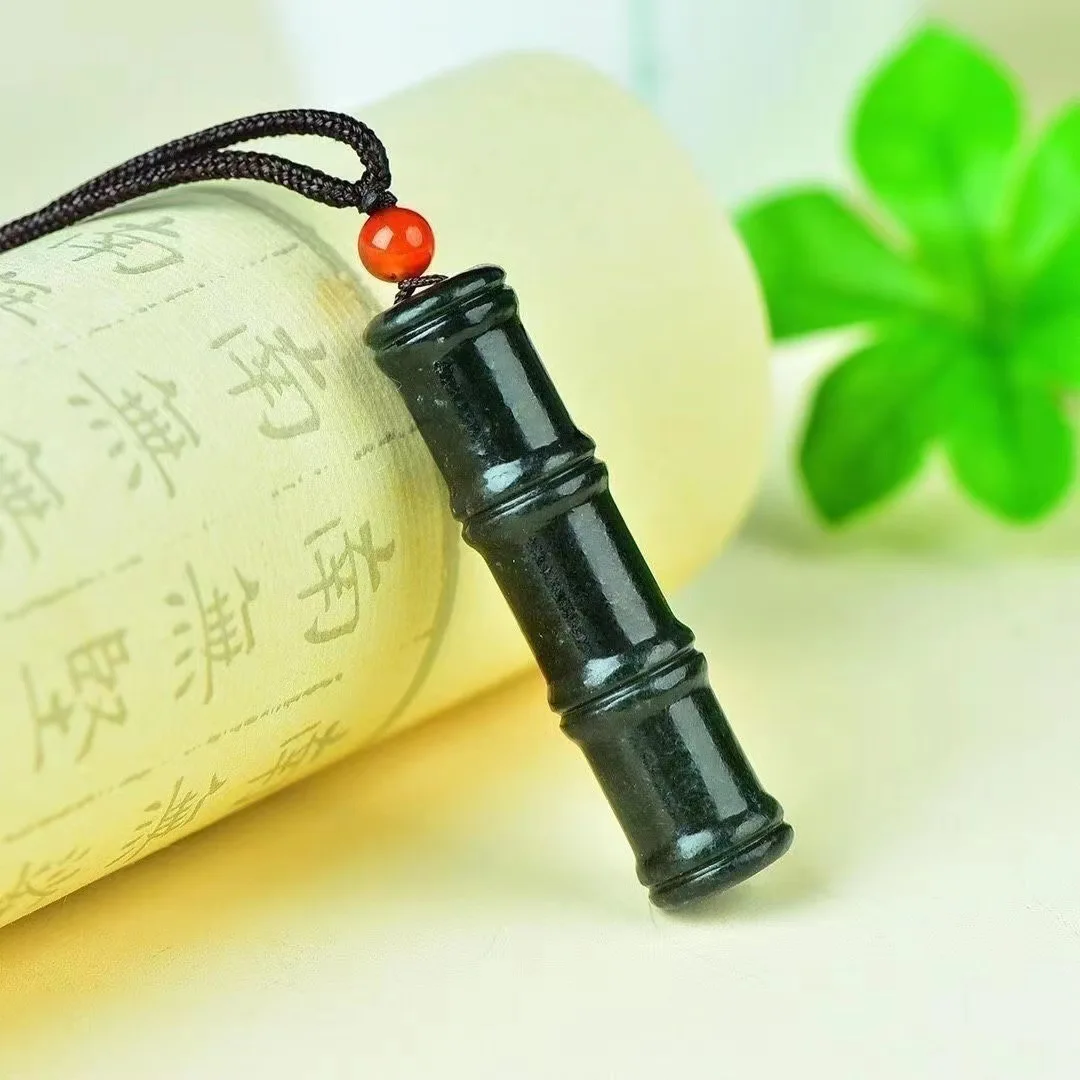 

Natural genuine Hetian jade sapphire bamboo pendant men's and women's neck accessories