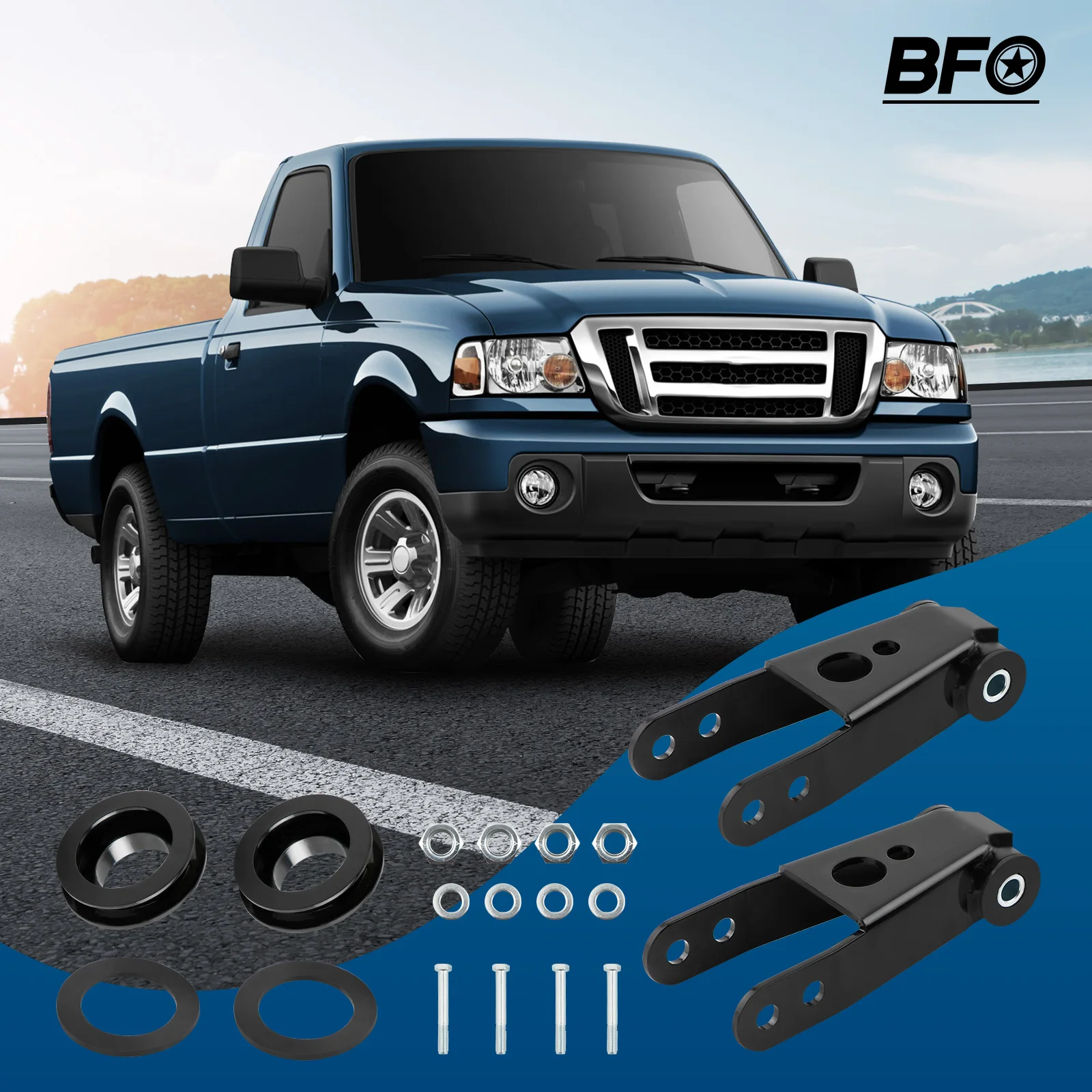 

3in Front 2in Rear Leveling Lift Kit For Ford Ranger 2WD 1998-2011 Coil Spacer Powder Coated