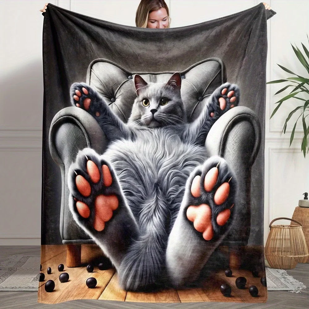 Fantasy Boho Cute Cat Blanket  Comfortable Soft Flannel King Queen Style Sofa Lunch Blanket Living Room Bedroom Decoration Gift