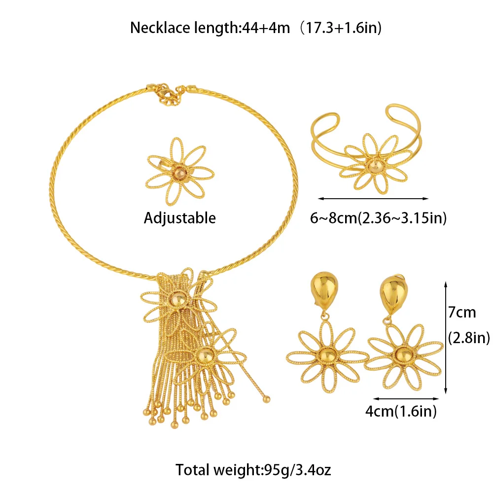 Golden Color Fashion Luxury Female Jewelry Set Necklace Earrings Bangle Ring for Dubai African Women Party Jewelry Gifts