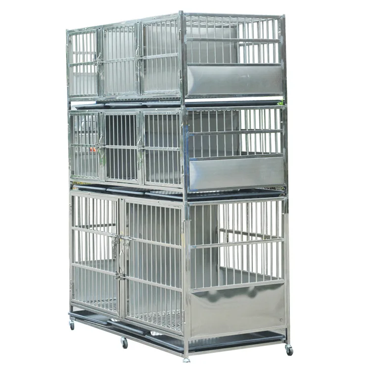 LIZE High Quality Pet Shop Dog Cat Feeding 3 Layers Stainless Steel Pet Animal Folding Cage 8 Doors Veterinary Cage