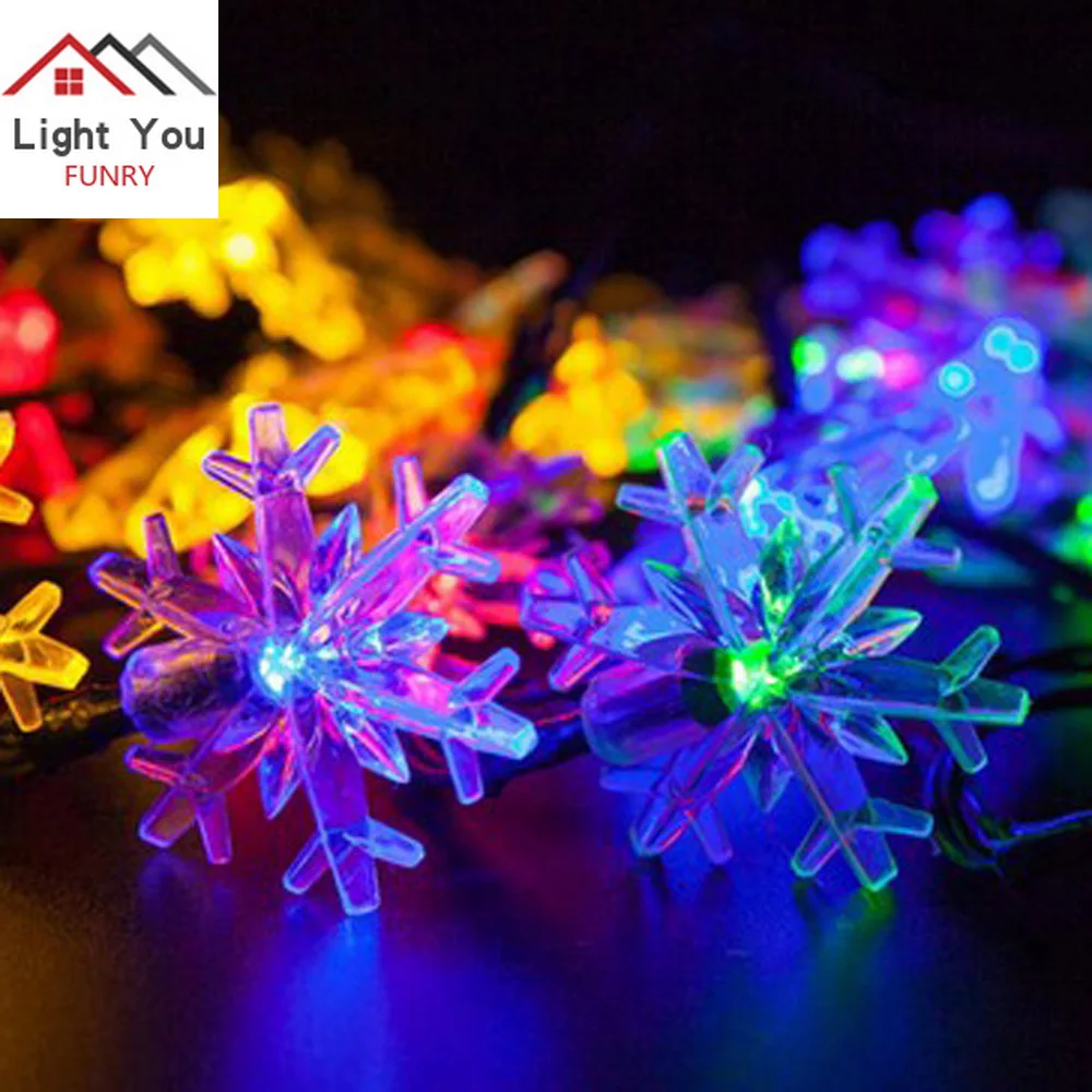 New 20 LED Snowflake Solar Christmas Day Interior Light String Garden Starry Light String