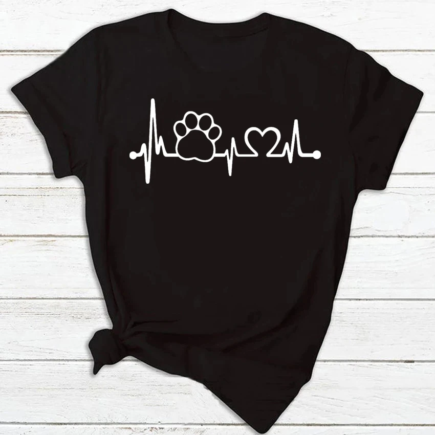 Divertenti magliette con stampa anni '90 maglietta da donna per donna maglietta nera vestiti top maglietta bianca da donna maglietta con stampa del battito cardiaco del cane di moda