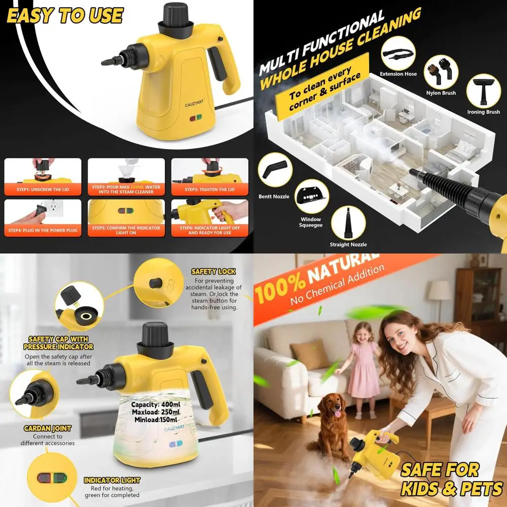 

Portable Multi-Purpose Pressure Steam Cleaner with 11 Accessories for Home, Bathroom, Tiles, Windows, and Cars