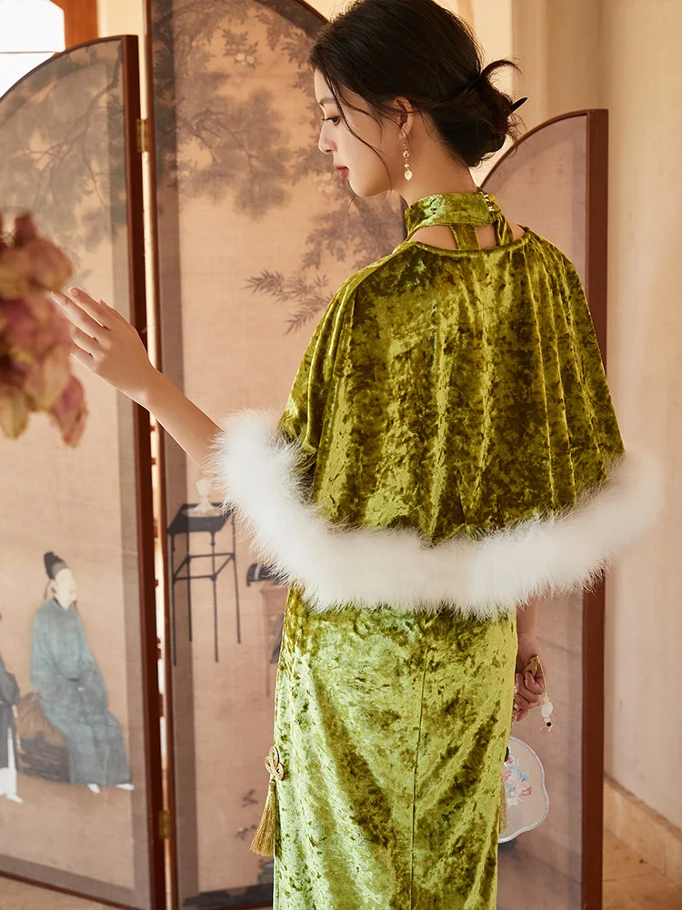 

Новый китайский свадебный утренний халат Charlady для женщин, бархатный, с высоким разрезом, вышитый, весна-осень