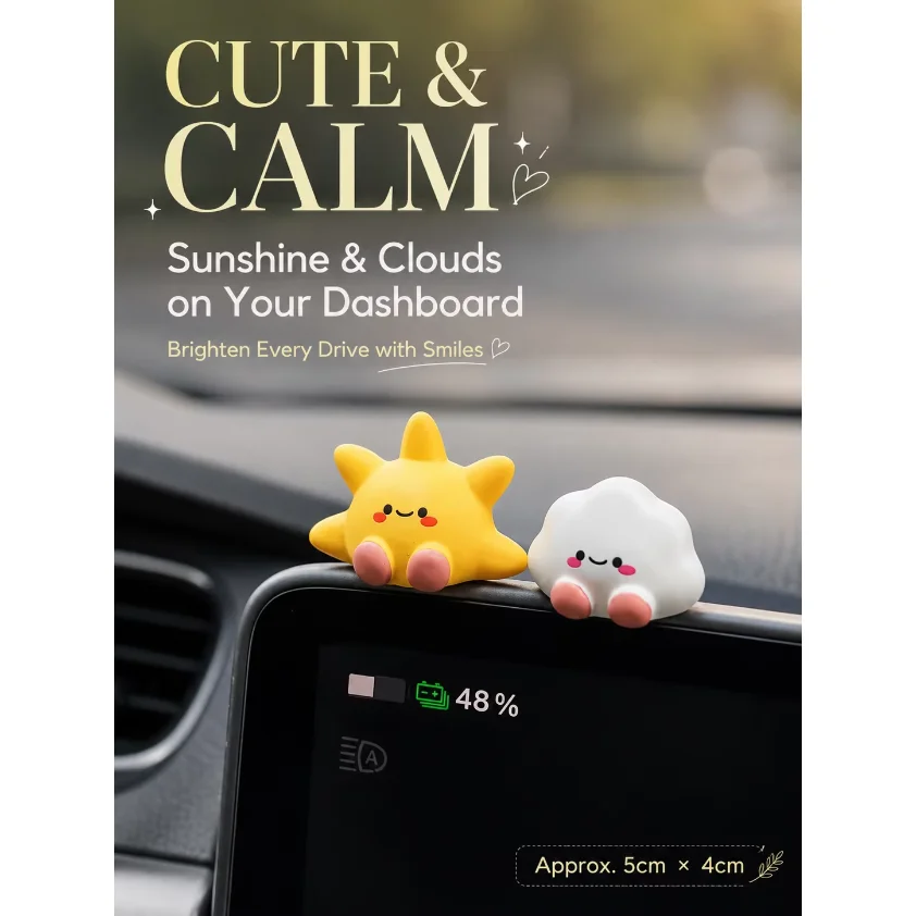 Cute Sun & Cloud Car Dashboard Decor – Adorable Silicone Figures for Screen Edge, Stress Relief & Smile Boost on Every Drive